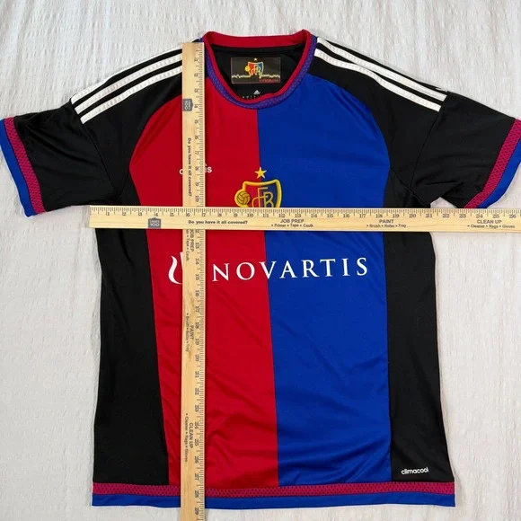 FC Basel Adidas Climalite Soccer Jersey Men's Size L Red Blue Novartis Sponsor - Picture 6 of 6